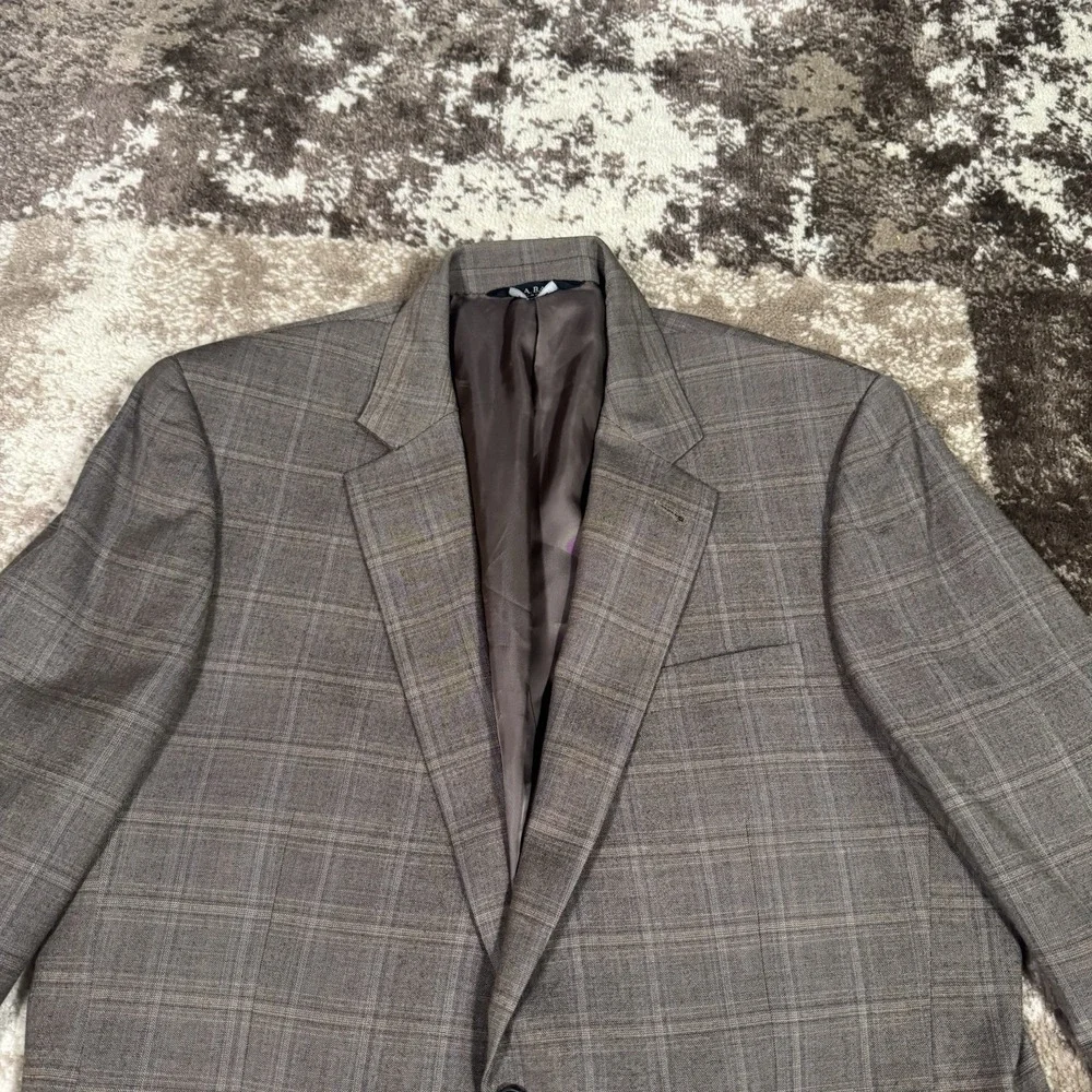 JOS‎ A BANK Blazer Mens 42L Brown Windowpane Wool SportCoat Suit Jacket